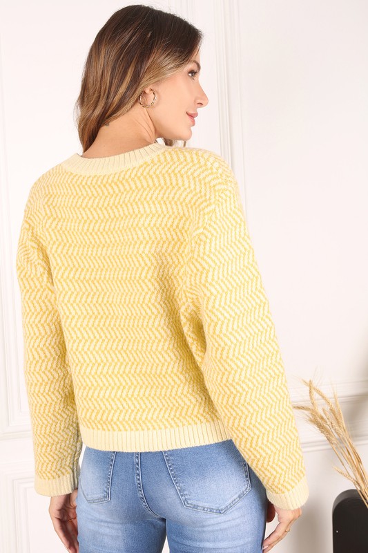 Herringbone pattern crew neck sweater-Charmful Clothing Boutique