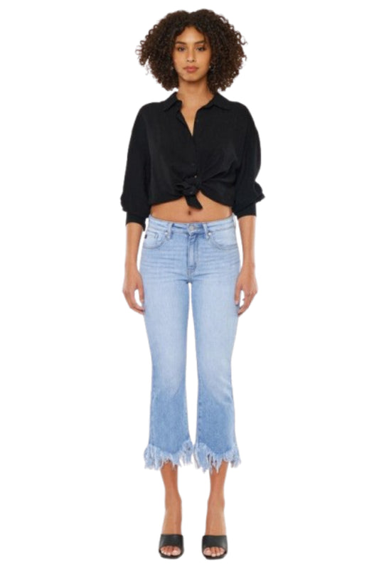 Kan Can HIGH RISE CROP BOOTCUT DENIM PANTS-KC9354M-Charmful Clothing Boutique