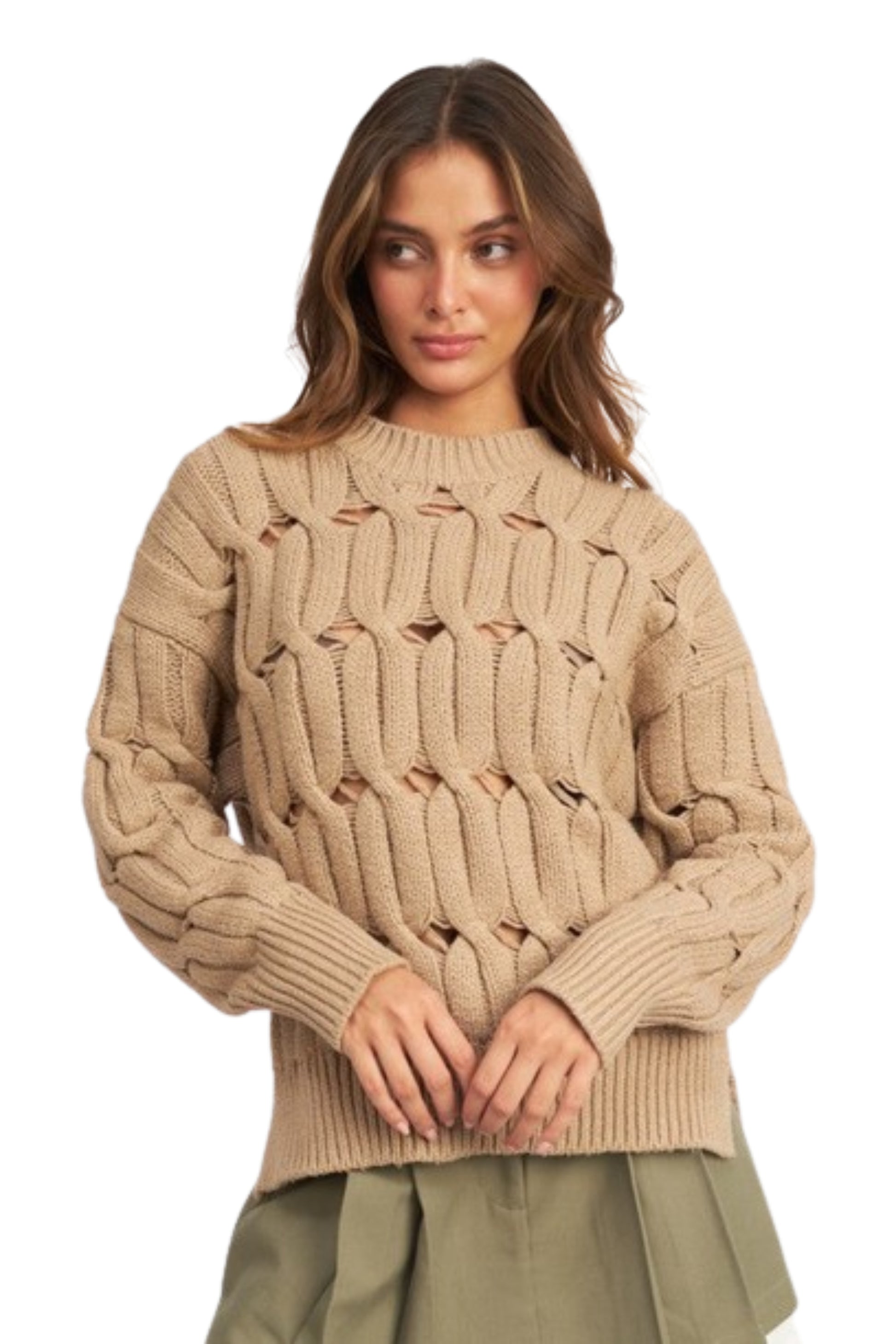 OPEN KNIT SWEATER WITH SLITS-Charmful Clothing Boutique