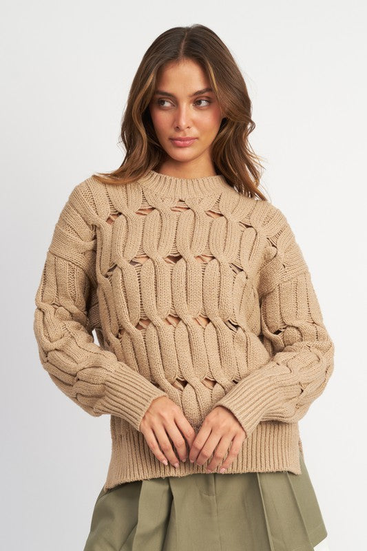 OPEN KNIT SWEATER WITH SLITS-Charmful Clothing Boutique