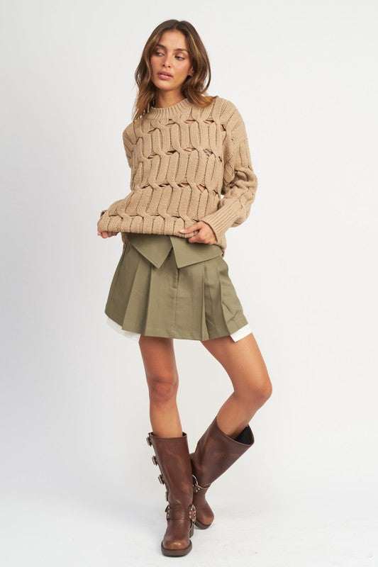 OPEN KNIT SWEATER WITH SLITS-Charmful Clothing Boutique