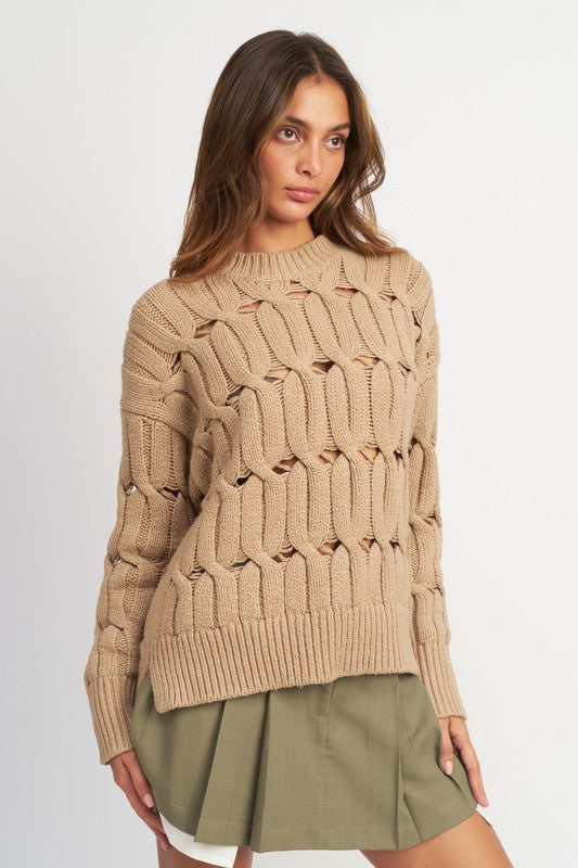 OPEN KNIT SWEATER WITH SLITS-Charmful Clothing Boutique