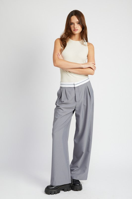 REVERSE WAIST BAND TAILORED PANTS-Charmful Clothing Boutique