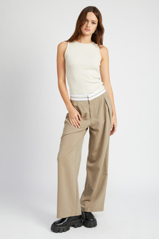 REVERSE WAIST BAND TAILORED PANTS-Charmful Clothing Boutique